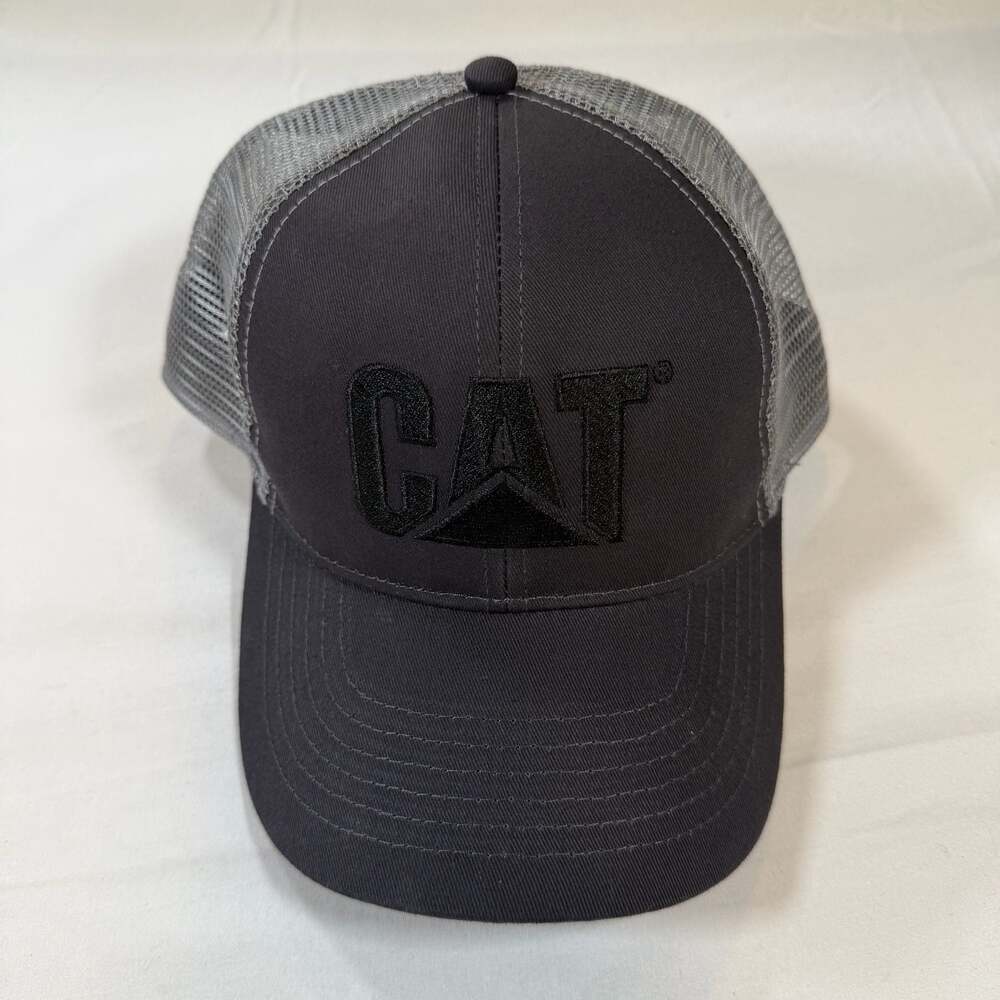 Caterpillar CAT Logo Black and Grey Mesh Trucker Snapback Hat